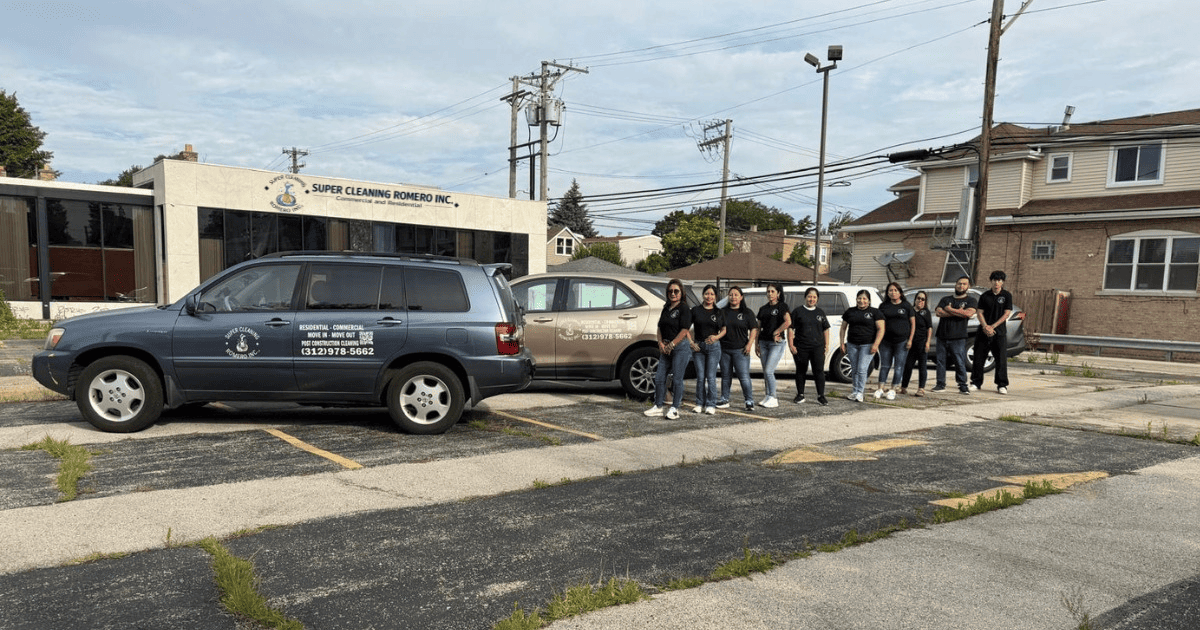 Super Cleaning Romero team with their company vehicles